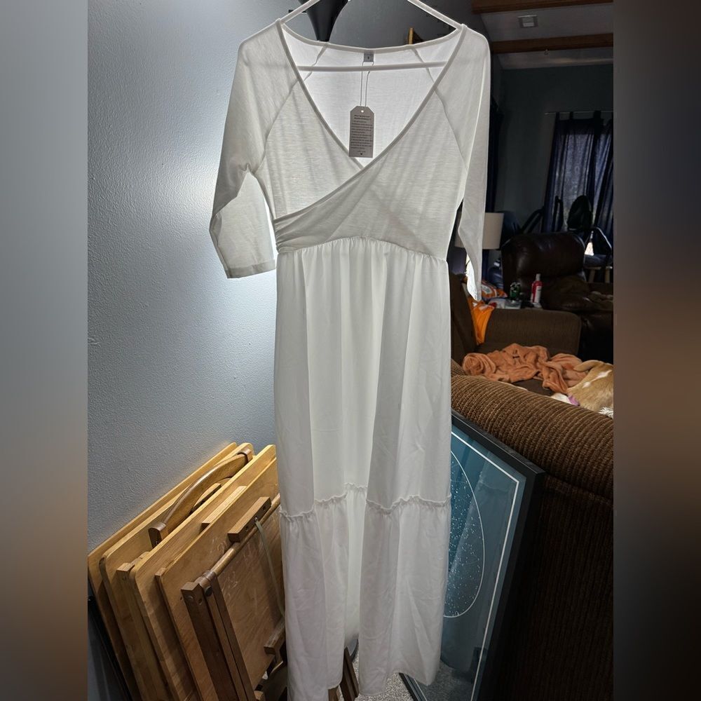 Made With Love White Wrap Front Long Sleeve Dress NWT Size Small